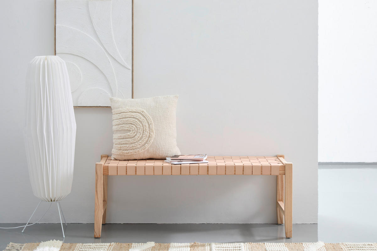 SEDACÍ LAVICE, dřevo, kůže, 120/45/40 cm - přírodní barvy/barvy ořechu, Design, dřevo/kůže (120/45/40cm) - Livetastic