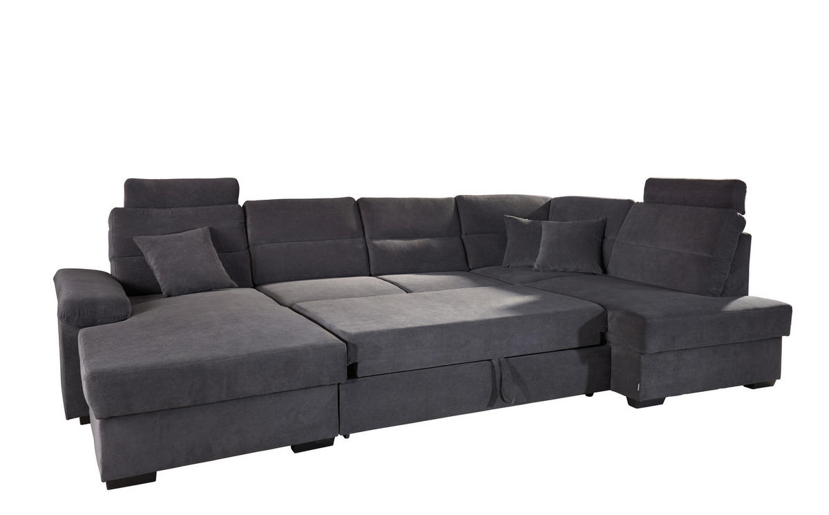 WOHNLANDSCHAFT in Flachgewebe Anthrazit  - Dunkelbraun/Anthrazit, Konventionell, Kunststoff/Textil (166/319/183cm) - Cantus