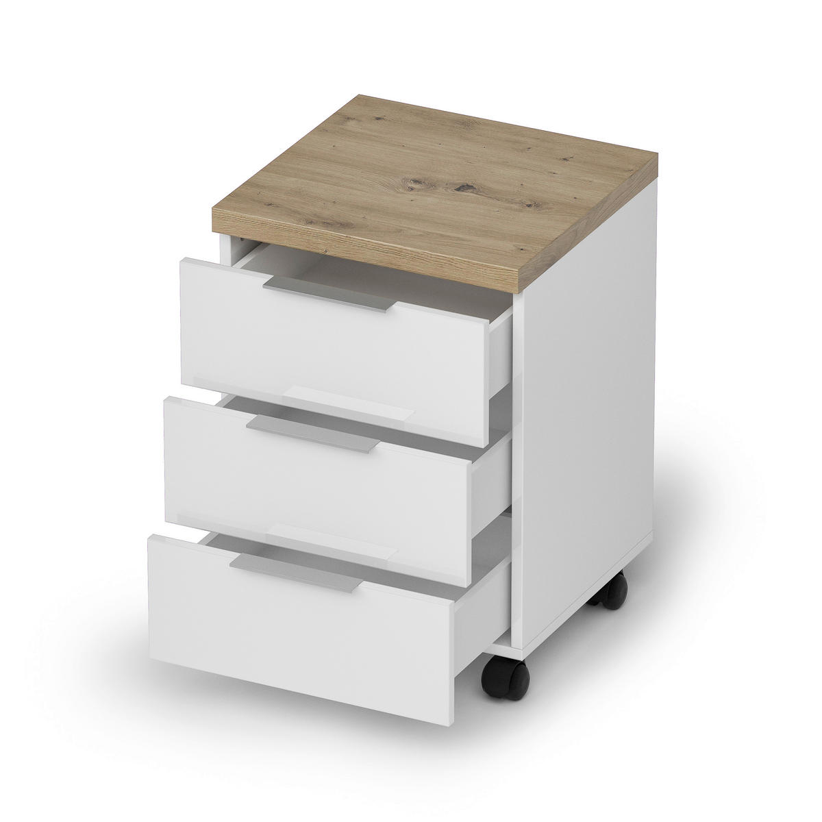 PREDALNIK NA KOLESCIH  bela, barve hrasta  - črna/barve hrasta, Design, kovina/umetna masa (45/43/64,5cm) - Voleo