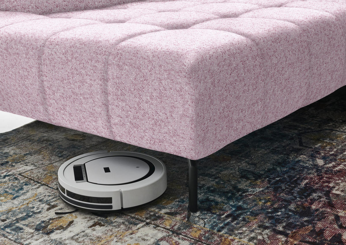 ECKSOFA in Chenille Rosa  - Schwarz/Rosa, Design, Textil/Metall (222/323cm) - Beldomo Style