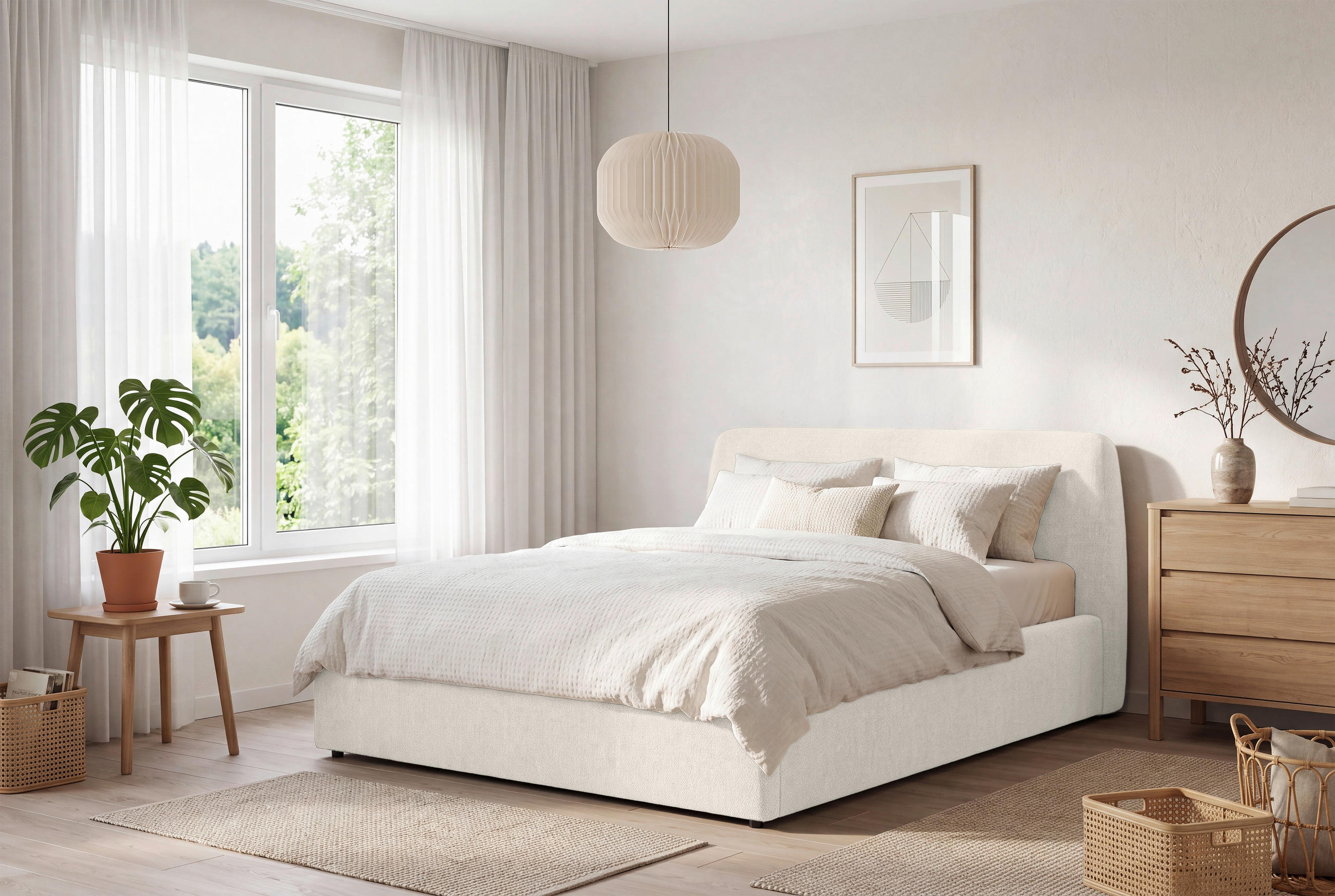 POLSTERBETT 140/200 cm  Creme  - Creme/Schwarz, Modern, Holz/Kunststoff (140/200cm) - Livetastic