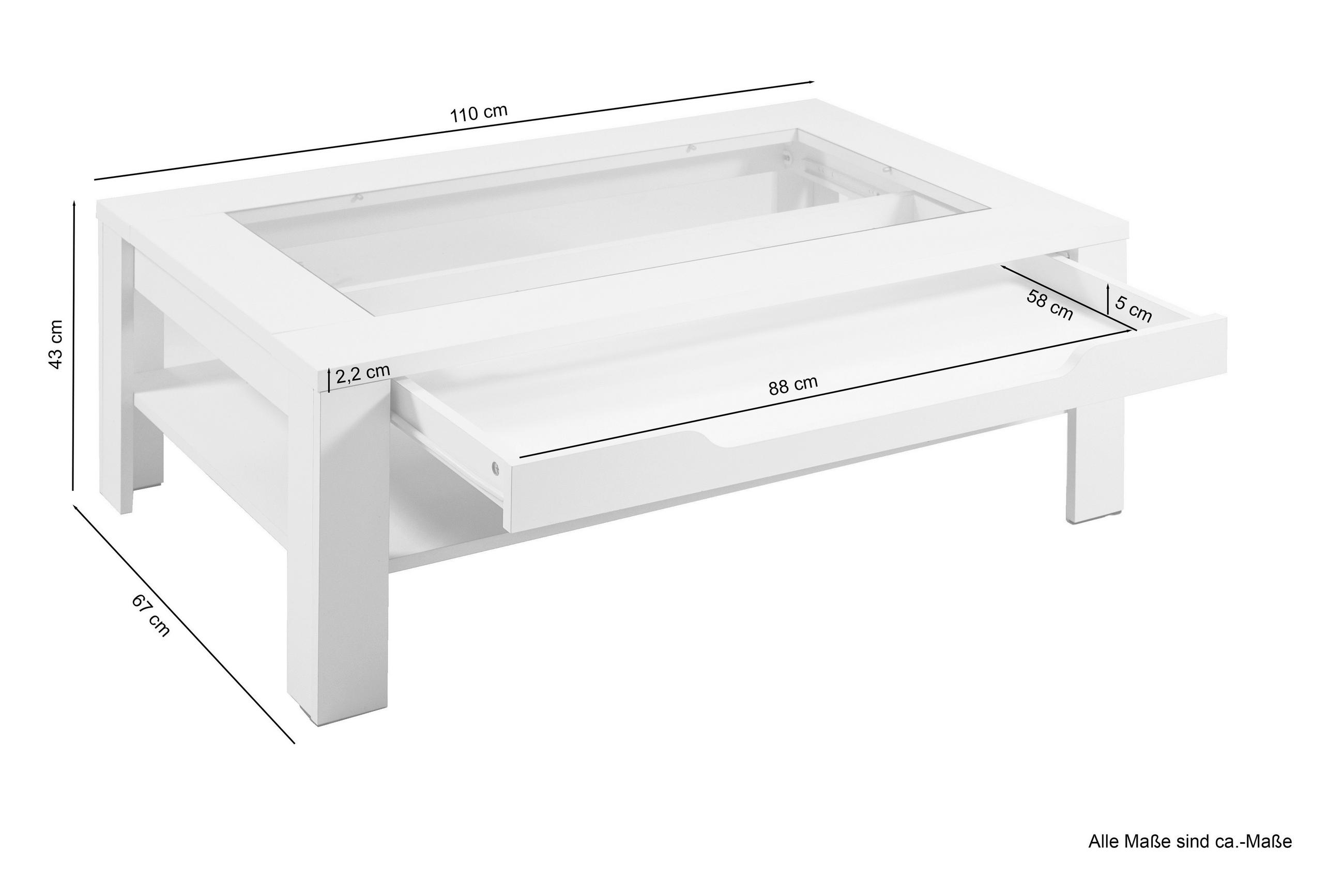 Thumbnail - Mid.you Couchtisch, Eiche Artisan, Glas, Holzwerkstoff, 1 Schublade(n) Schubladen, rechteckig, eckig, 43x67x110 cm, FSC ...