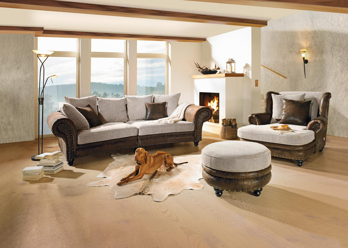 XXL-SESSEL in Lederlook, Webstoff Braun, Beige  - Beige/Braun, Romantik / Landhaus (125/100/140cm) - Landscape