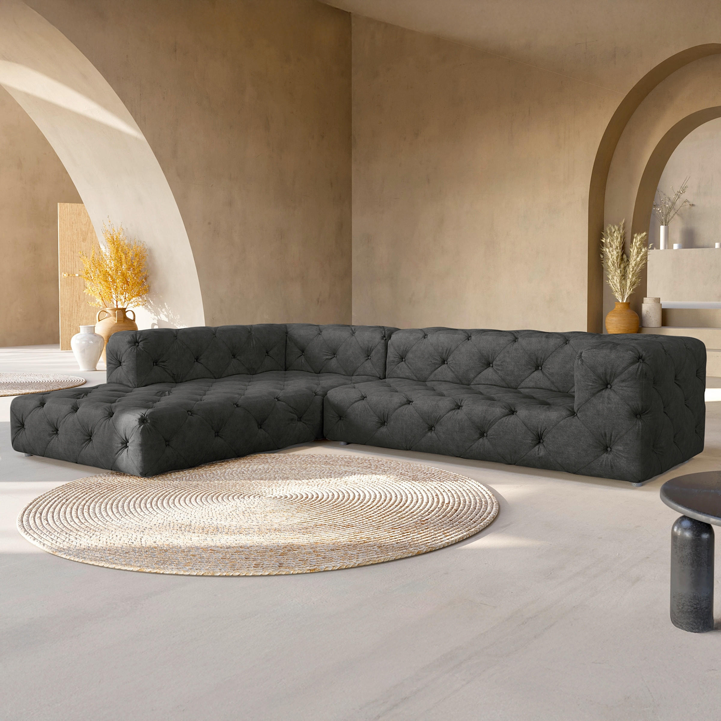 ECKSOFA Fresco in Mikrofaser Anthrazit  228/325 cm  - Anthrazit/Schwarz, Design, Kunststoff/Textil (228/325cm) - P & B