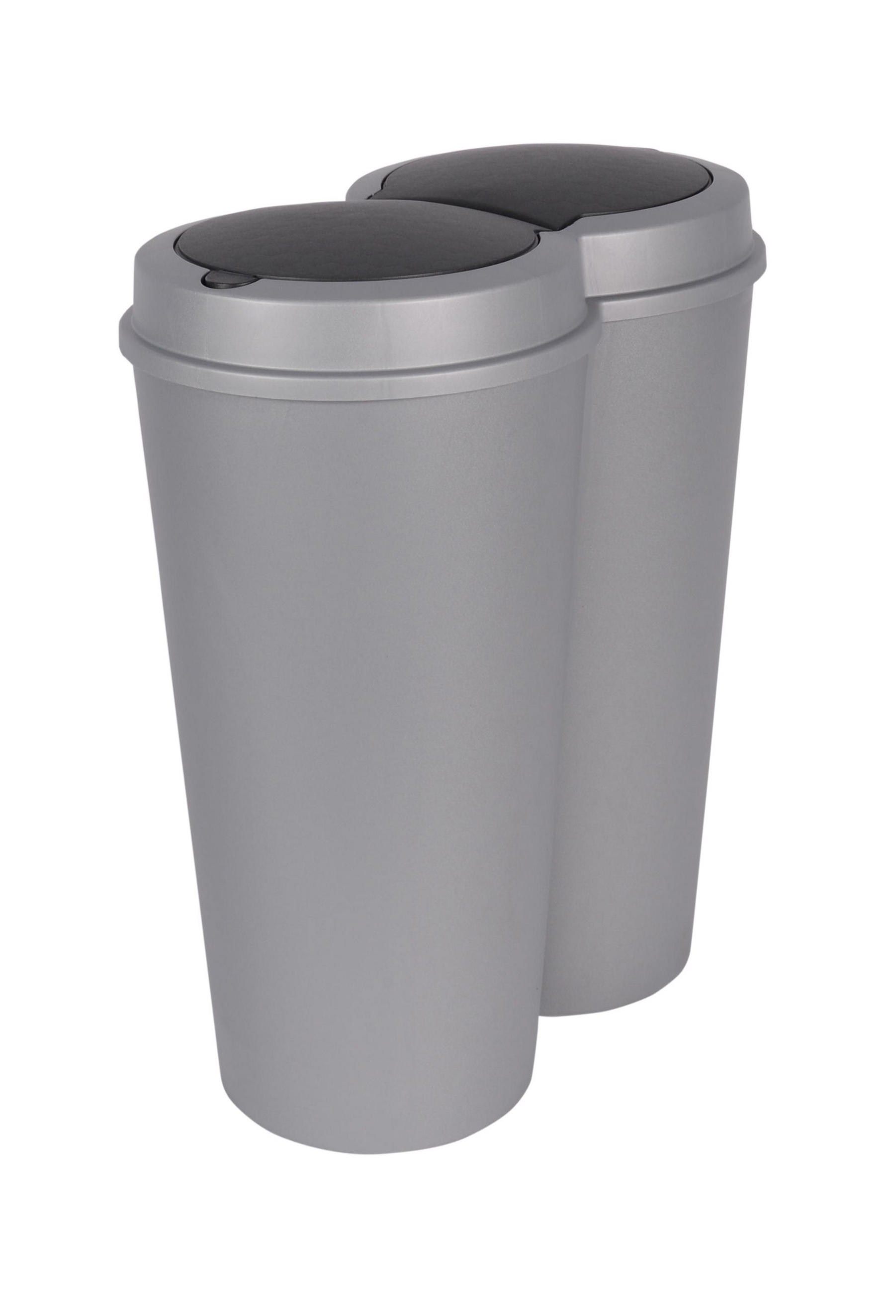 KOŠ ZA OTPAD 2x25 l - srebrne boje/antracit, Basics, plastika (50/55/30cm) - Homeware
