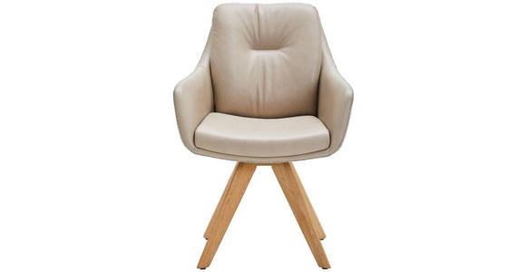 ARMLEHNSTUHL in Webstoff Kombination Echtleder/Stoff pigmentiert - Wildeiche/Beige, Design, Leder/Holz (62/90/65cm) - Waldwelt
