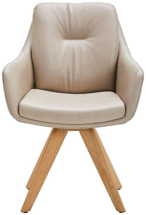 ARMLEHNSTUHL in Holz, Textil, Leder Creme, Beige, Wildeiche  - Wildeiche/Beige, Design, Leder/Holz (62/90/65cm) - Waldwelt
