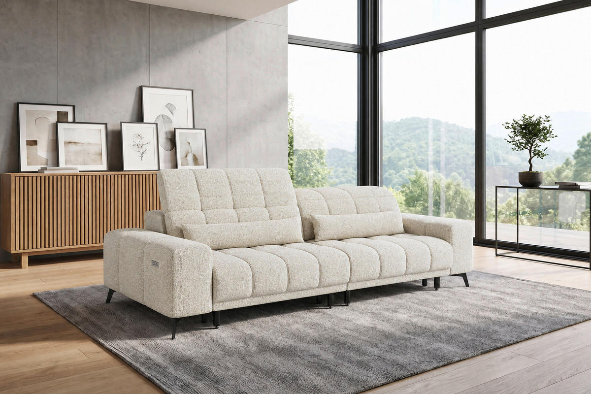 BIGSOFA Chenille Creme  - Creme/Schwarz, MODERN, Textil/Metall (300/112/121cm) - Xora