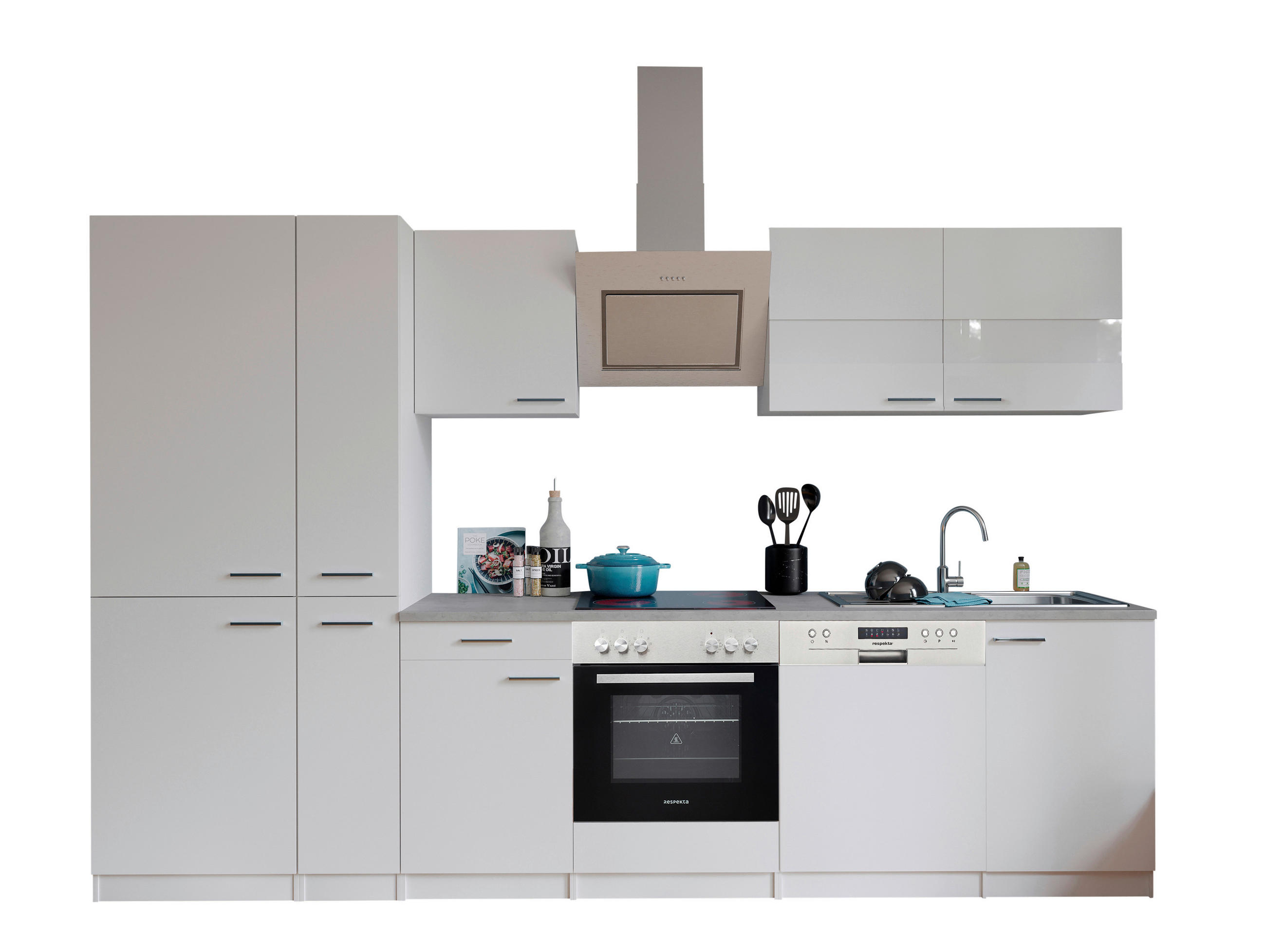 KÜCHENBLOCK 310 cm in Weiß - Edelstahlfarben/Graphitfarben, Basics, Holzwerkstoff/Metall (310cm) - Respekta