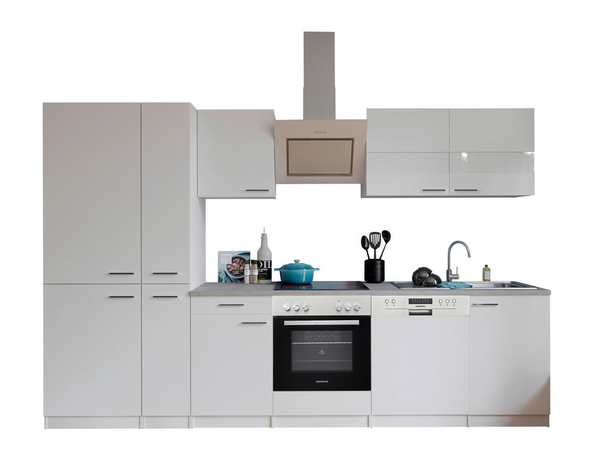 KÜCHENBLOCK 310 cm   in Weiß  - Edelstahlfarben/Graphitfarben, Basics, Holzwerkstoff/Metall (310cm) - Respekta