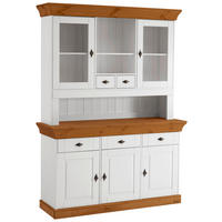 BUFFET 143/197/45 cm  in Weiß, Bernsteinfarben  - Bernsteinfarben/Weiß, ROMANTIK / LANDHAUS, Glas/Holz (143/197/45cm) - Boxxx