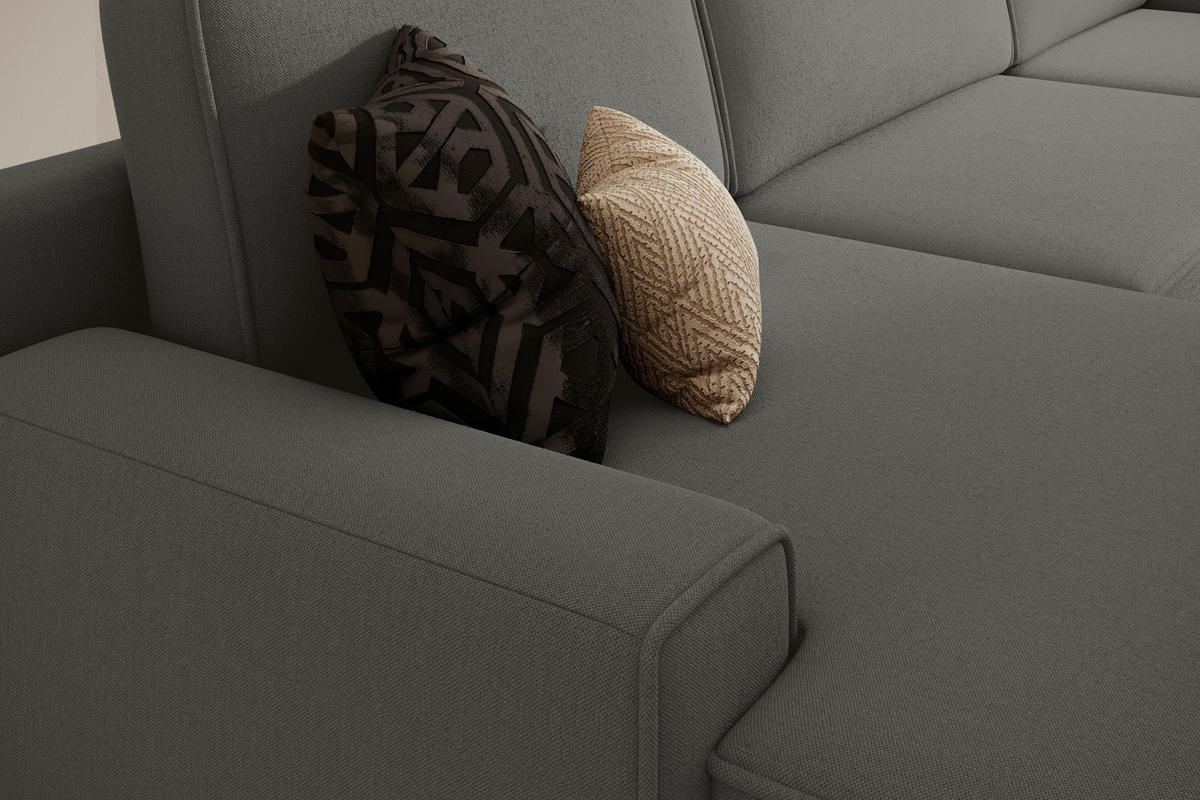 WOHNLANDSCHAFT CHALLENGE Greige Struktur  - Greige/Schwarz, MODERN, Kunststoff/Textil (168/333/168cm) - Trendmanufaktur