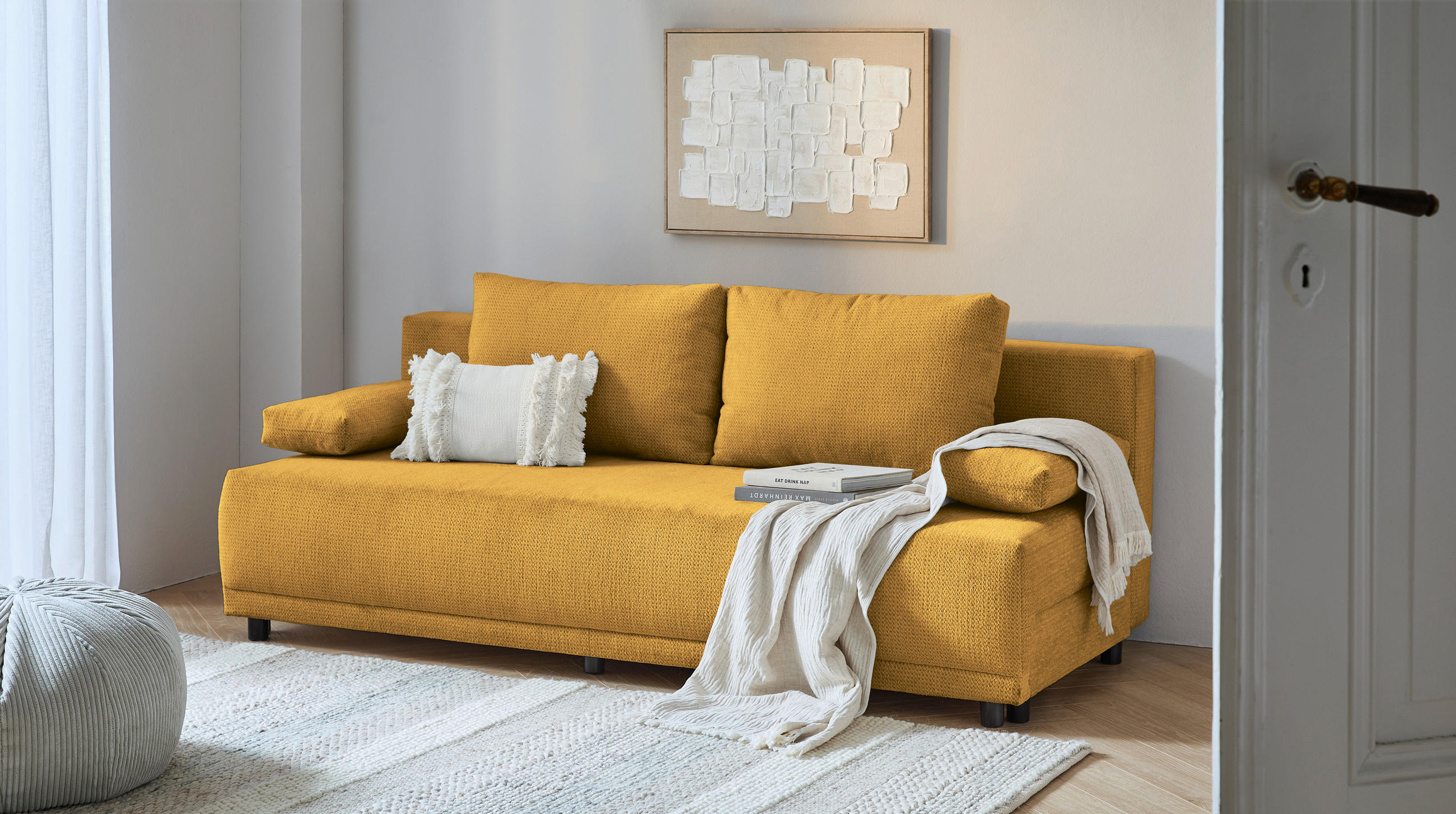 SCHLAFSOFA Chenille Senfgelb  - Senfgelb/Schwarz, KONVENTIONELL, Kunststoff/Textil (201/72/98cm) - Carryhome