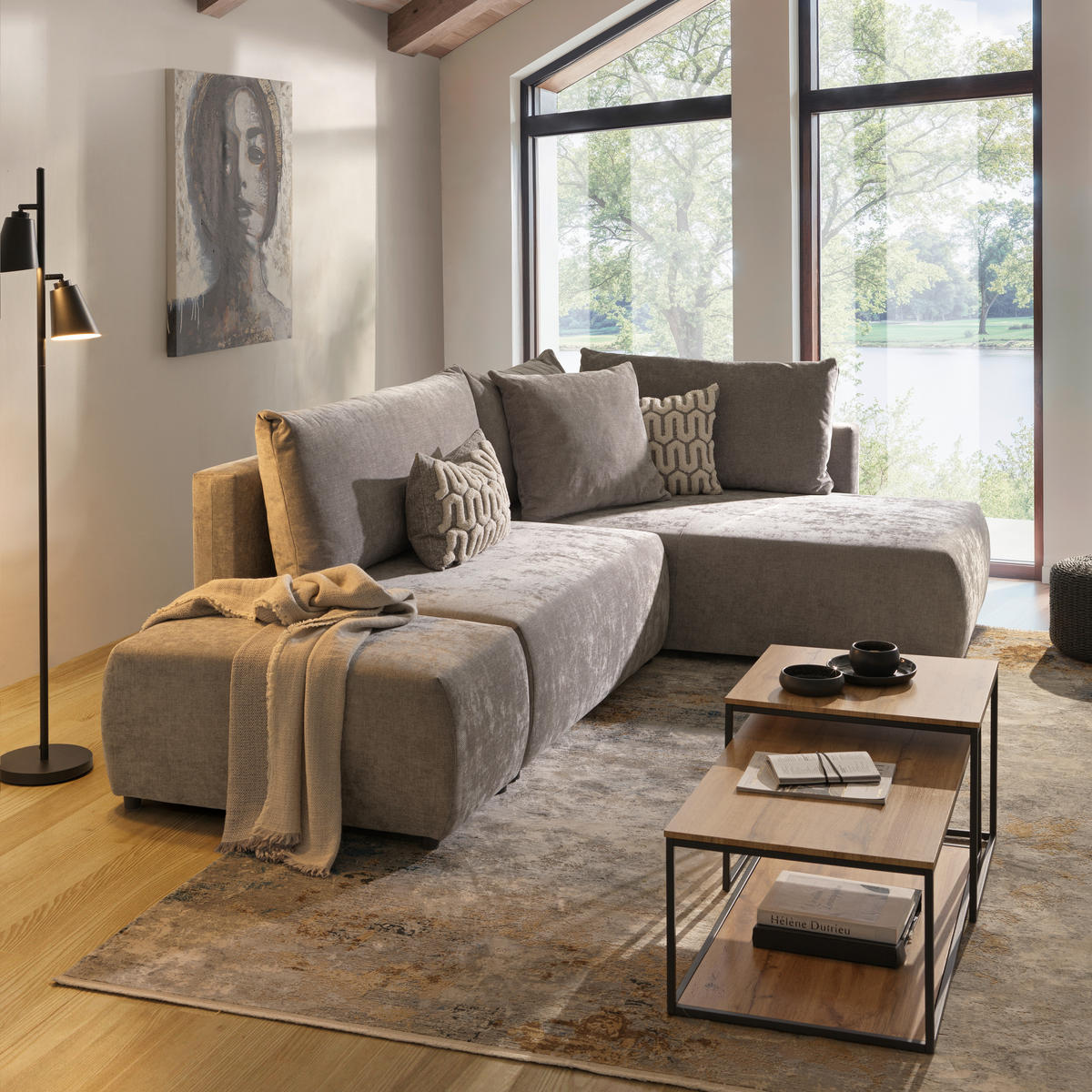 ECKSOFA in Flachgewebe Grau  - Schwarz/Grau, Konventionell, Kunststoff/Textil (295/200cm) - Carryhome