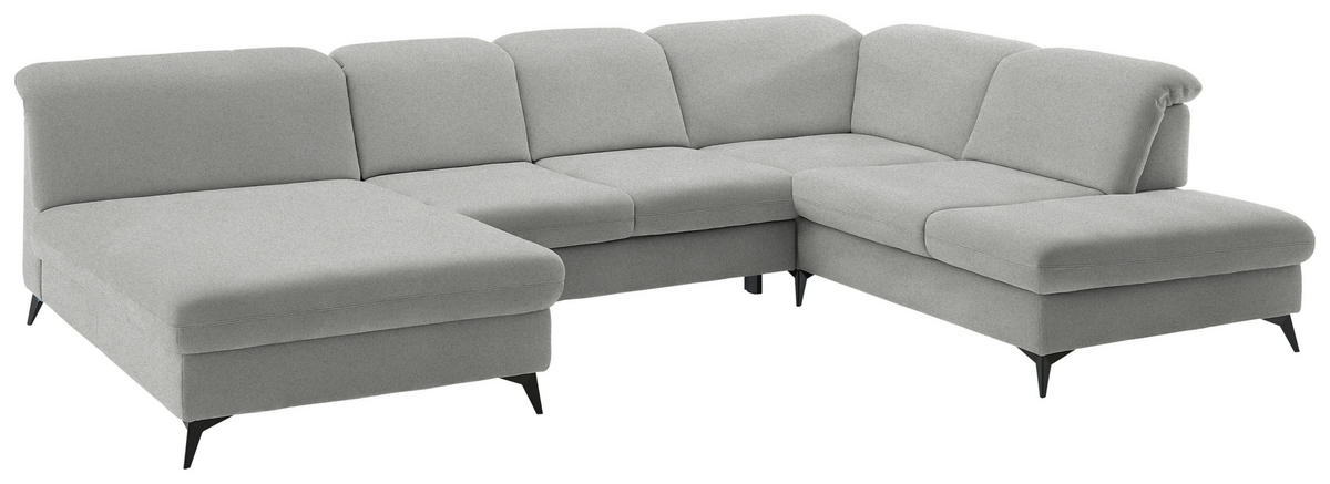 WOHNLANDSCHAFT  in Chenille Greige  - Greige/Schwarz, Design, Textil/Metall (198/369/255cm) - Beldomo Style