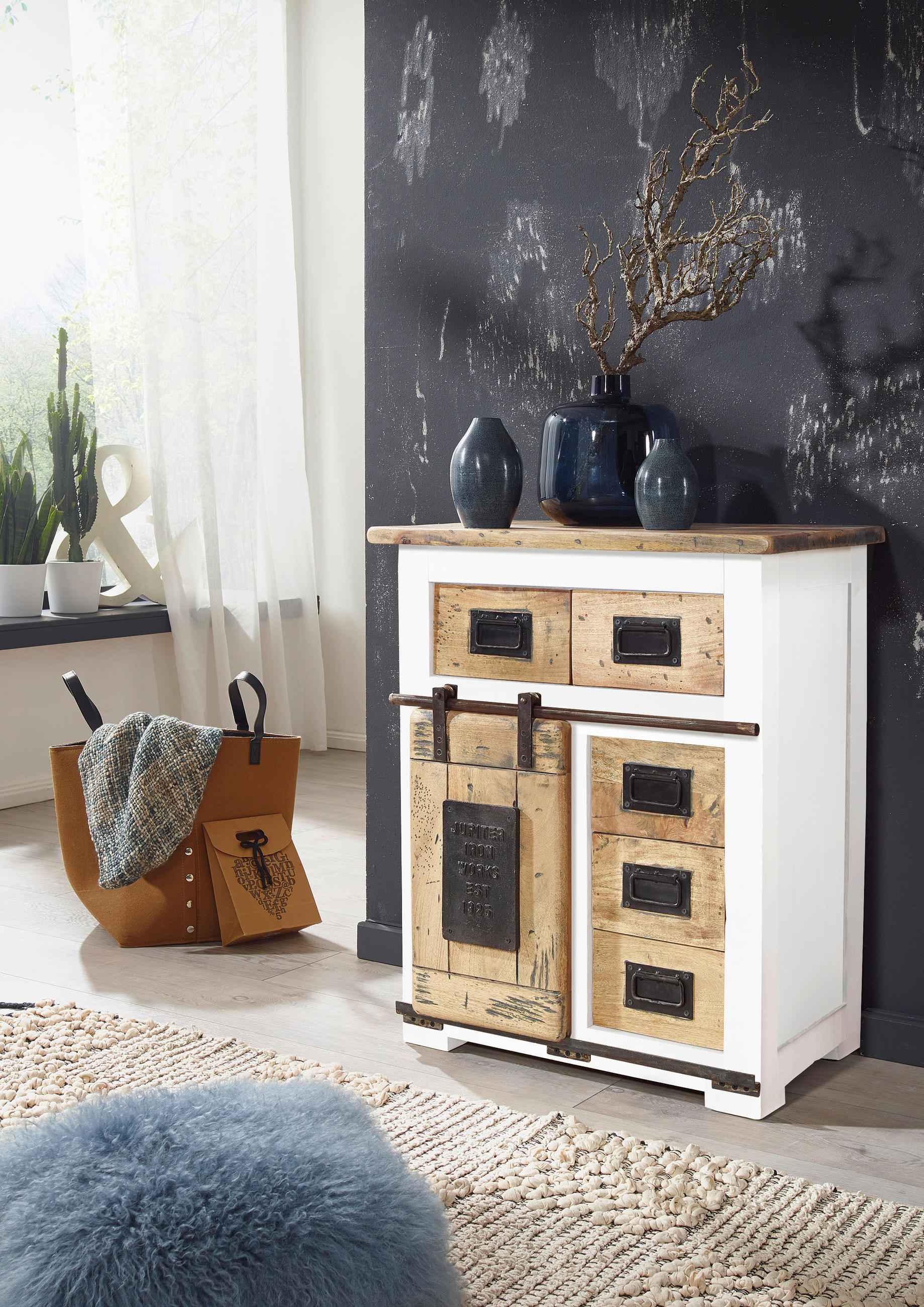 SIDEBOARD 70/85/45 cm  in Braun, Schwarz, Weiß  - Schwarz/Braun, KONVENTIONELL, Holz/Metall (70/85/45cm) - Livetastic