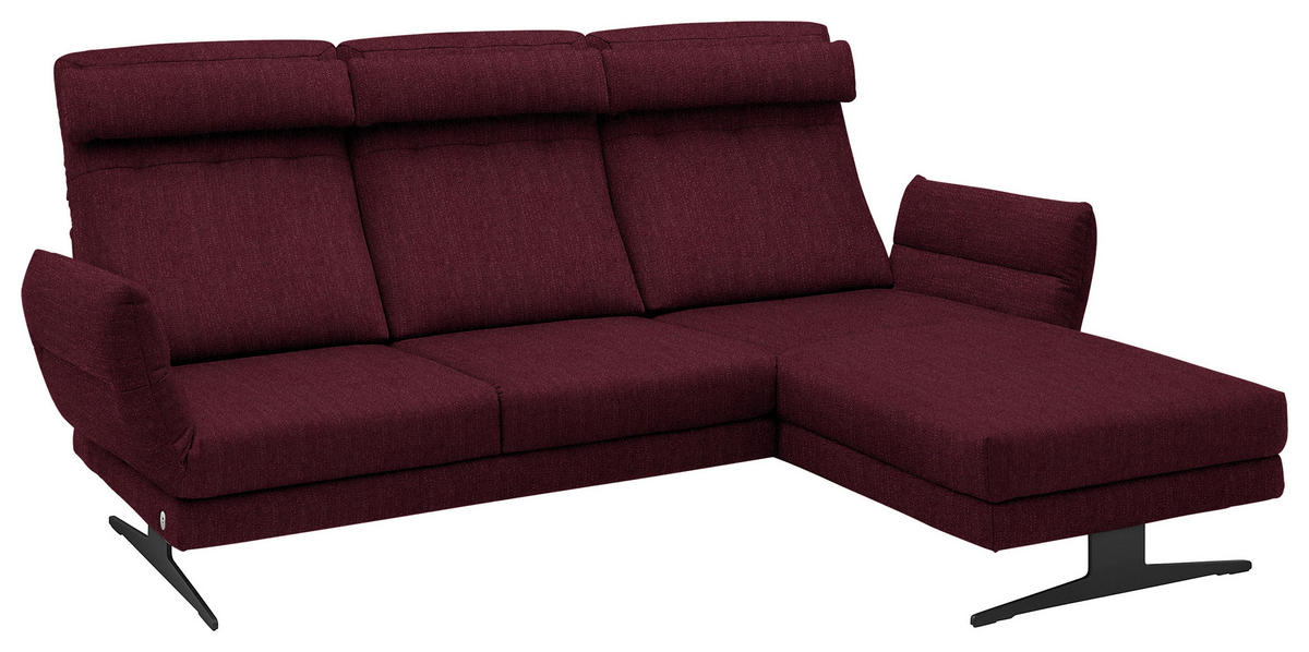ECKSOFA in Flachgewebe Weinrot  - Weinrot/Schwarz, Design, Textil/Metall (279-327/176-217cm) - Dieter Knoll