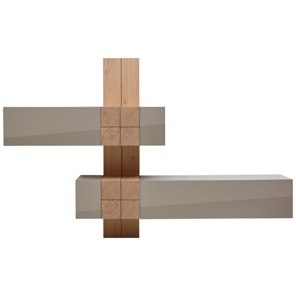 Thumbnail - Ambiente Wohnwand Quadra, Taupe, Eiche, Holz, Holzwerkstoff, Eiche, furniert, 286x190x42 cm, Wohnzimmer, Wohnwände, Anba...