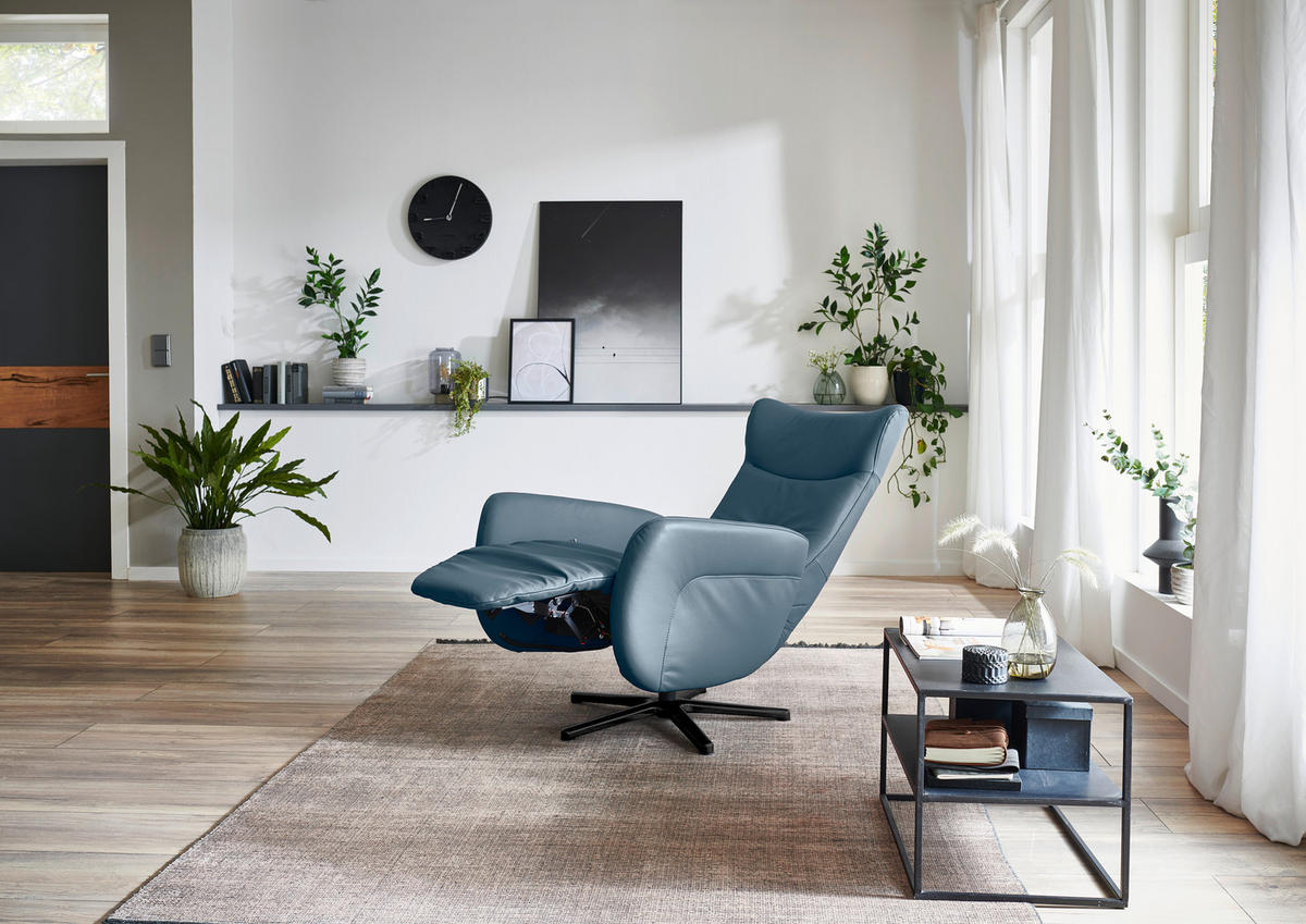 RELAXSESSEL in Leder Blau  - Blau/Schwarz, Design, Leder/Metall (76/112/83cm) - Beldomo Speed