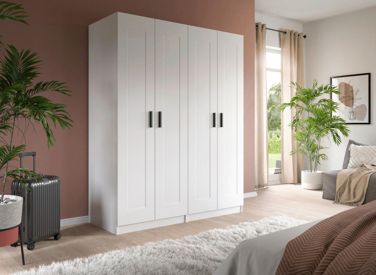 DREHTÜRENSCHRANK 160/194/56 cm,  in Weiß, 4 Tür(en)-türig  - Schwarz/Weiß, ROMANTIK / LANDHAUS, Holzwerkstoff/Kunststoff (160/194/56cm) - Livetastic