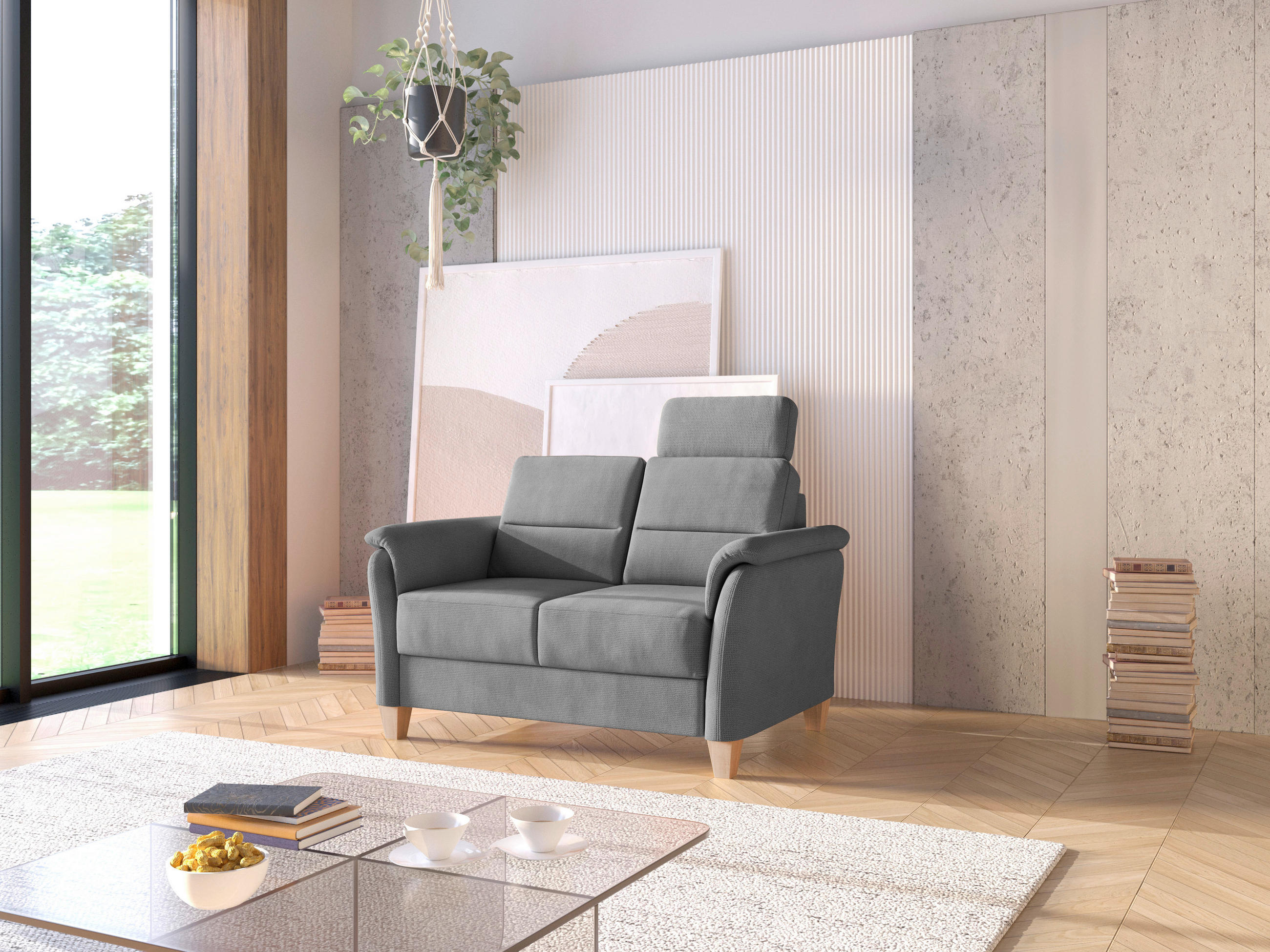 2-SITZER-SOFA Flachgewebe Grau  - Eichefarben/Grau, Konventionell, Holz/Textil (149/89/89cm) - Sit & More