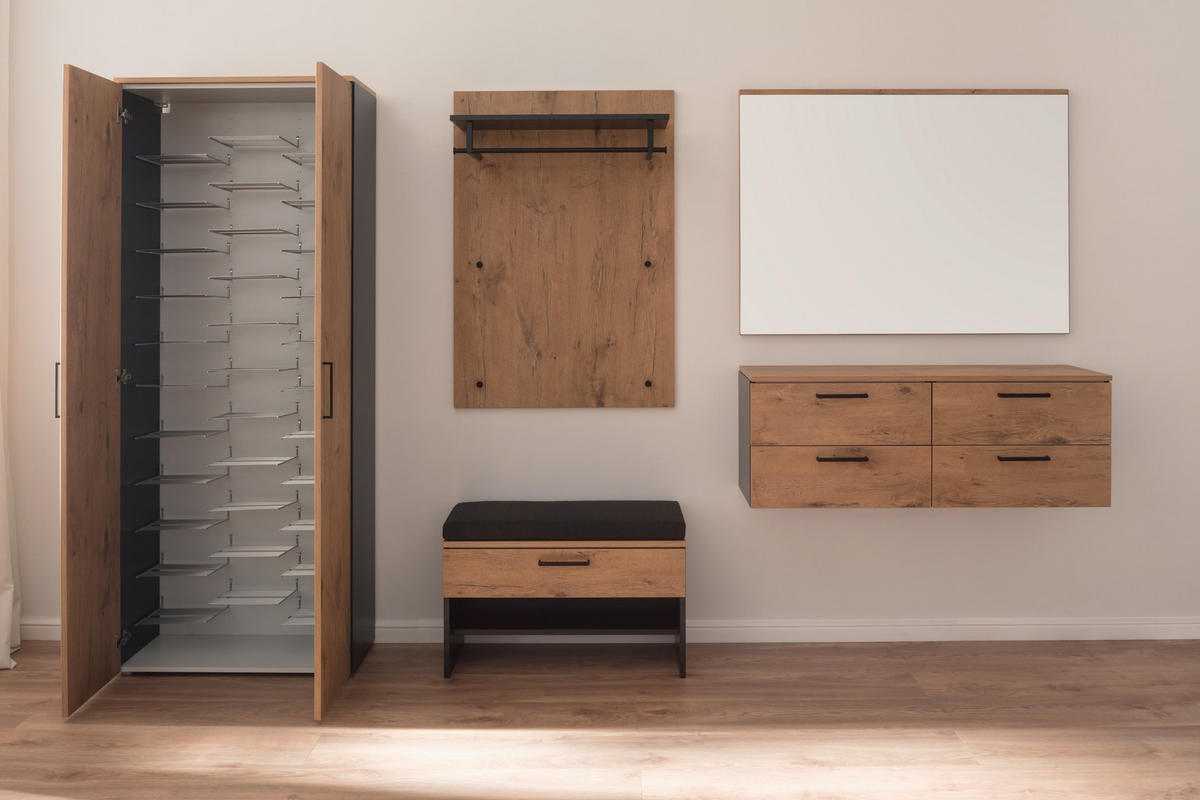 GARDEROBE 6-teilig  in 300/200/38 cm  - Eichefarben/Anthrazit, Konventionell, Holzwerkstoff (300/200/38cm) - Moderano