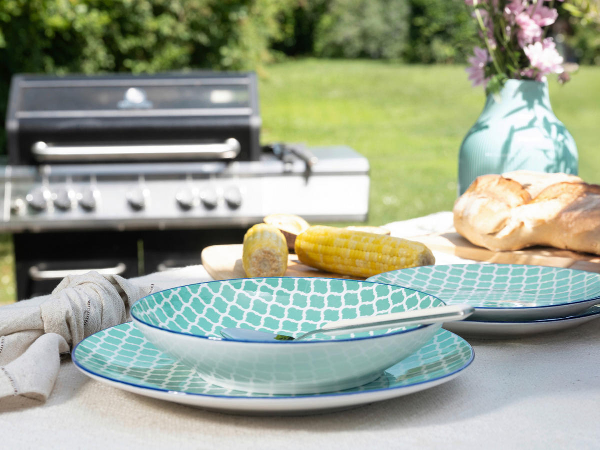 SERVIS Mediterran Petrol 12 delar  - vit/petrol, Basics, keramik - Creatable