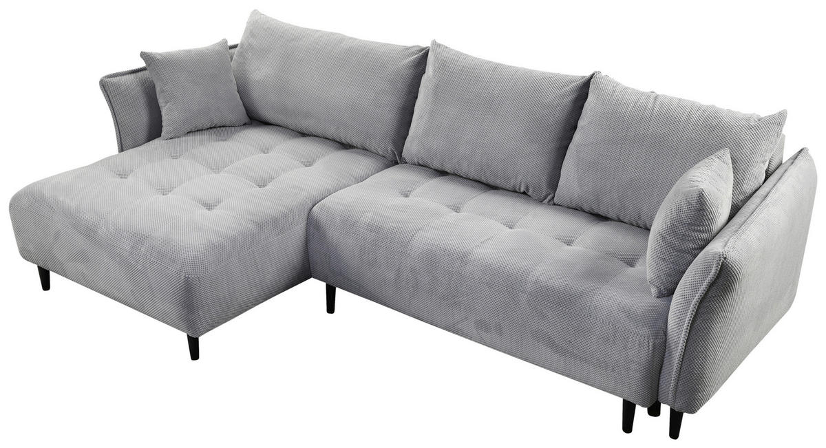ECKSOFA in Chenille Hellgrau  - Hellgrau/Schwarz, Konventionell, Holz/Textil (160/290cm) - MID.YOU