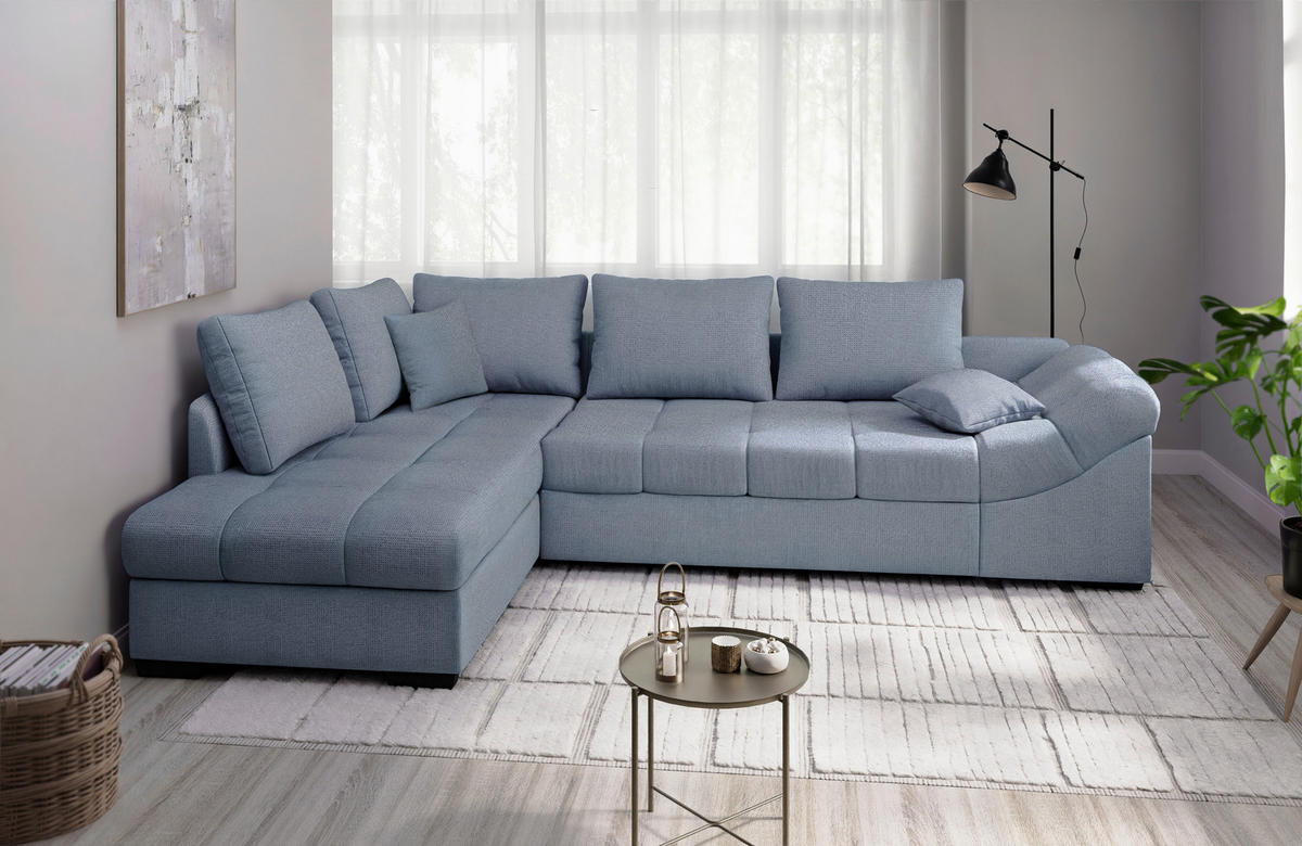 ECKSCHLAFSOFA Alvito Hellblau Chenille  - Schwarz/Hellblau, MODERN, Holz/Textil (202/298cm) - MID.YOU