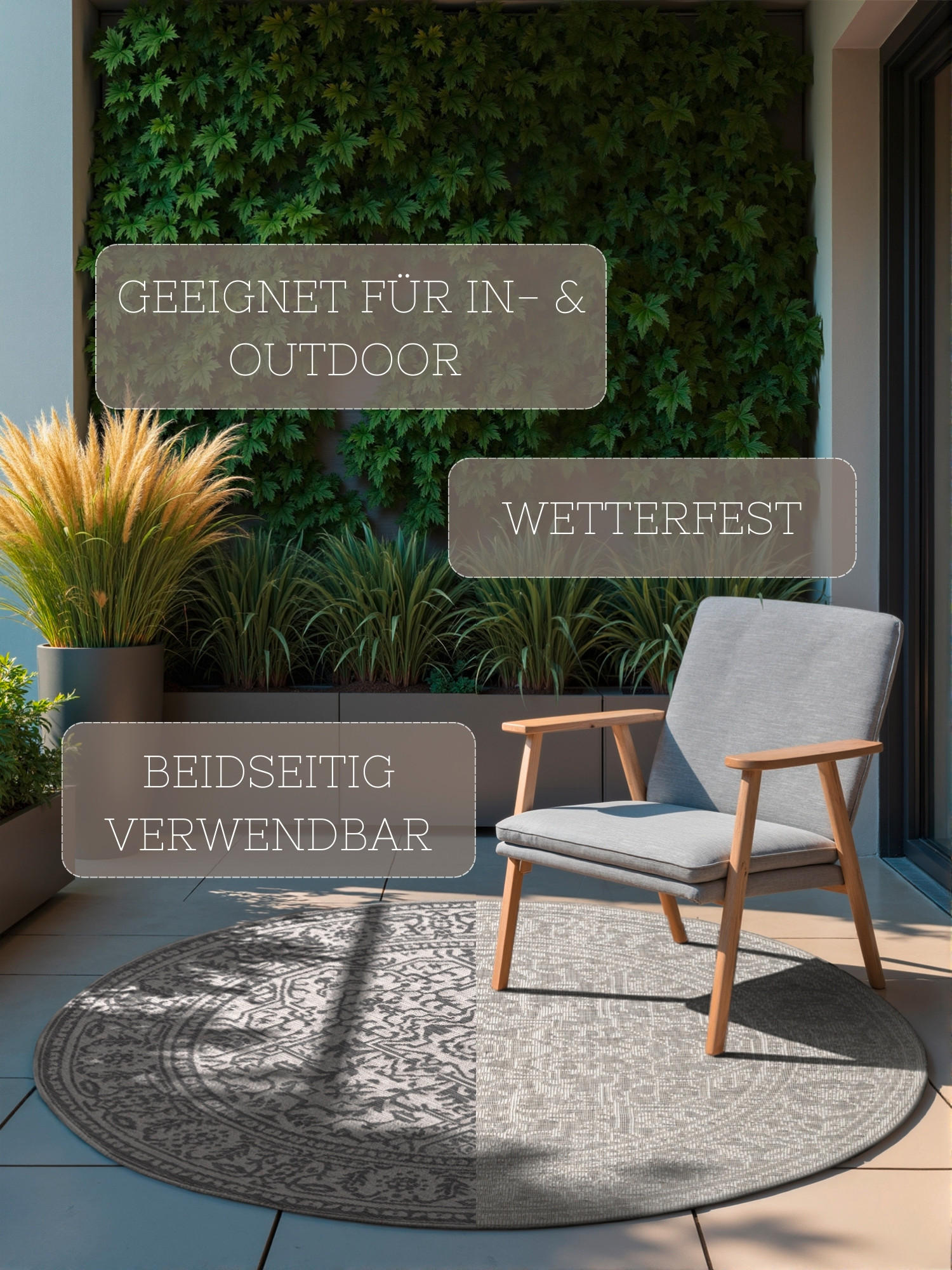 OUTDOORTEPPICH 160 cm Duet Grau, Weiß  - Weiß/Grau, Design, Kunststoff (160cm)
