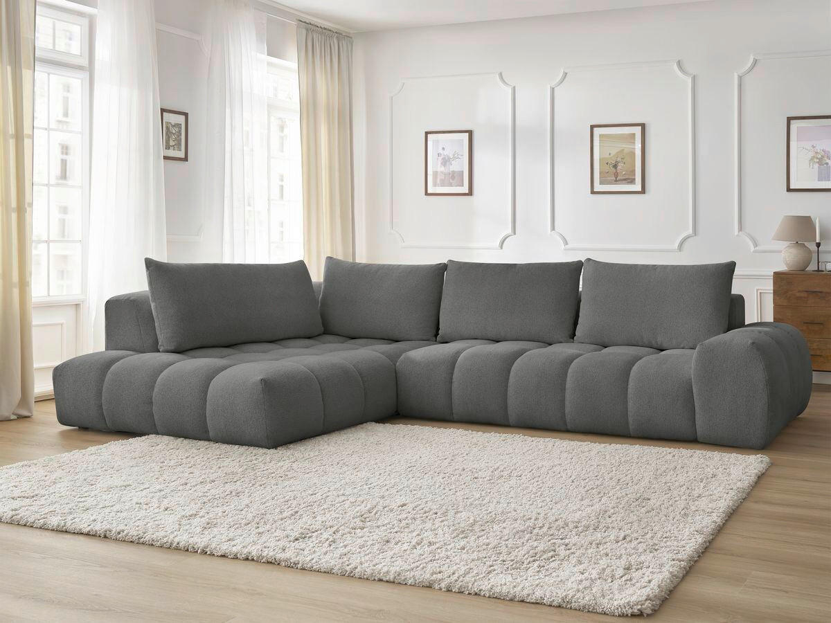 ECKSOFA Ottomane links  EVEREST Dunkelgrau Flachgewebe  - Dunkelgrau/Schwarz, MODERN, Kunststoff/Textil (210/352cm)