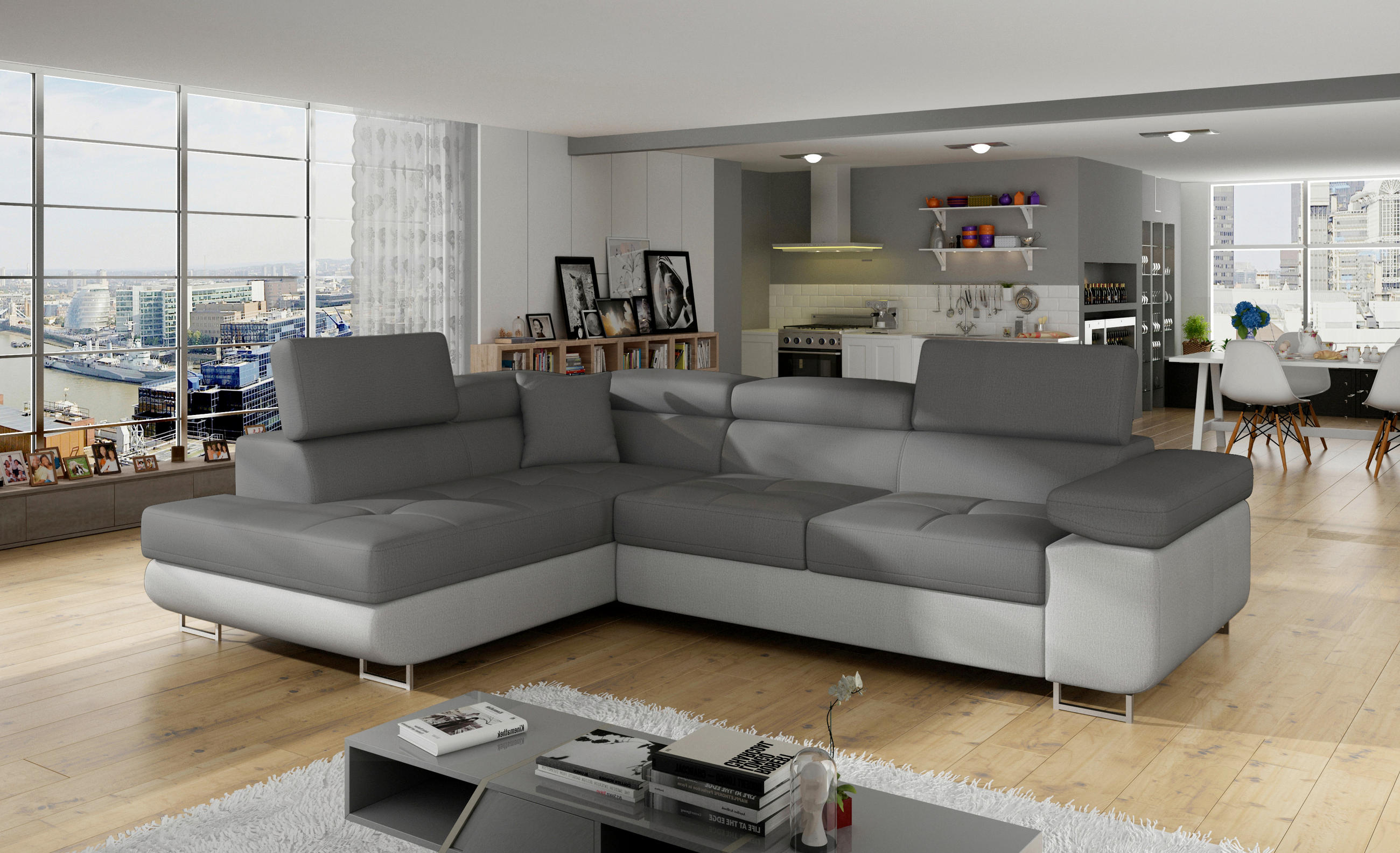 ECKSOFA in Textilgeflecht Grau, Hellgrau  203/272 cm  - Chromfarben/Hellgrau, Design, Textil/Metall (203/272cm) - MID.YOU