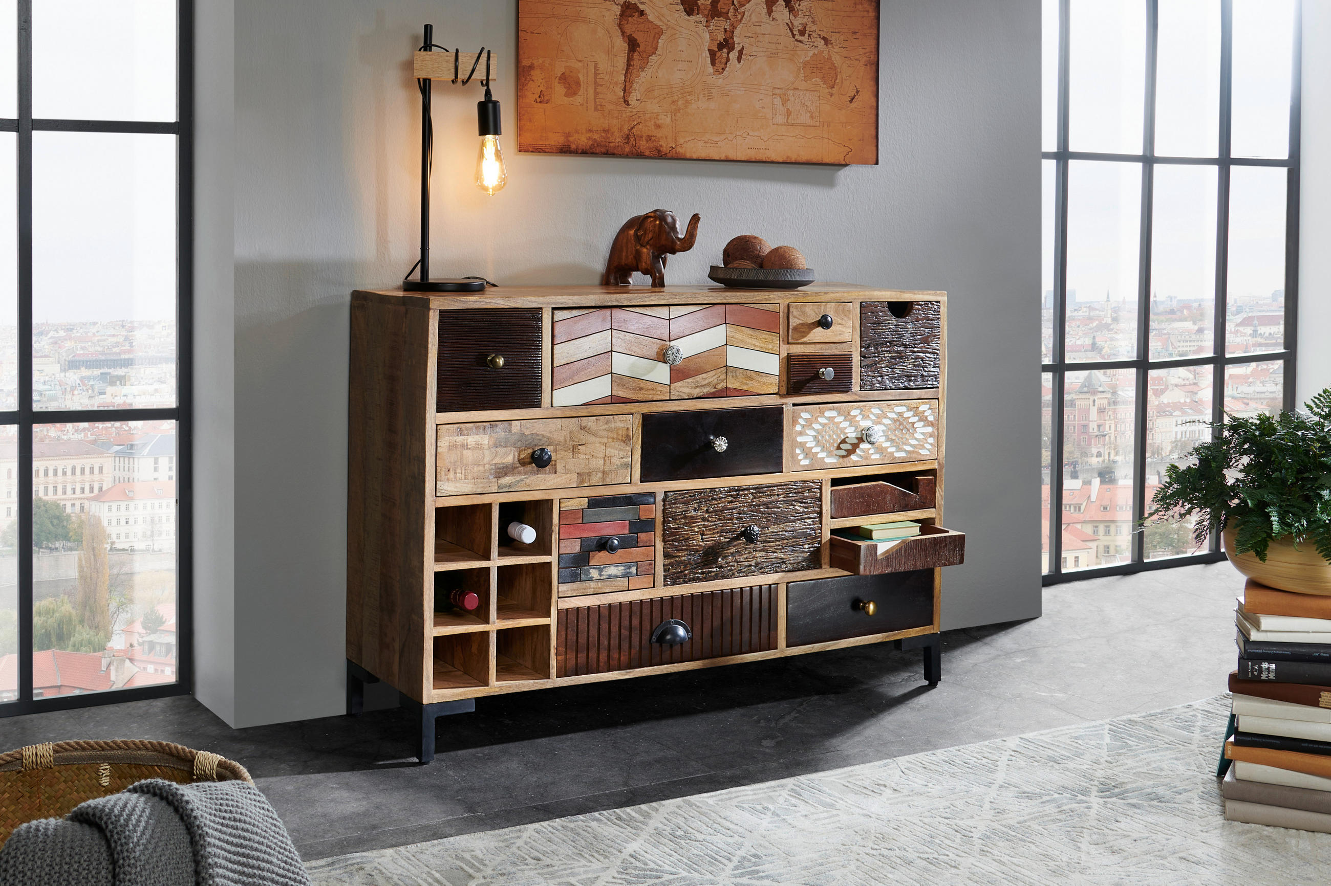 KOMMODE  in 115/80/35 cm  - Multicolor/Schwarz, LIFESTYLE, Keramik/Holz (115/80/35cm) - Landscape