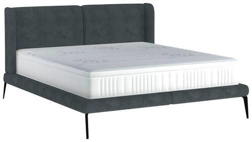 Polsterbett inkl. Matratze Matratze, gepolstertes Kopfteil, Topper 180/200 cm  in Blau, Grau  - Blau/Creme, MODERN, Textil/Metall (180/200cm) - Livetastic