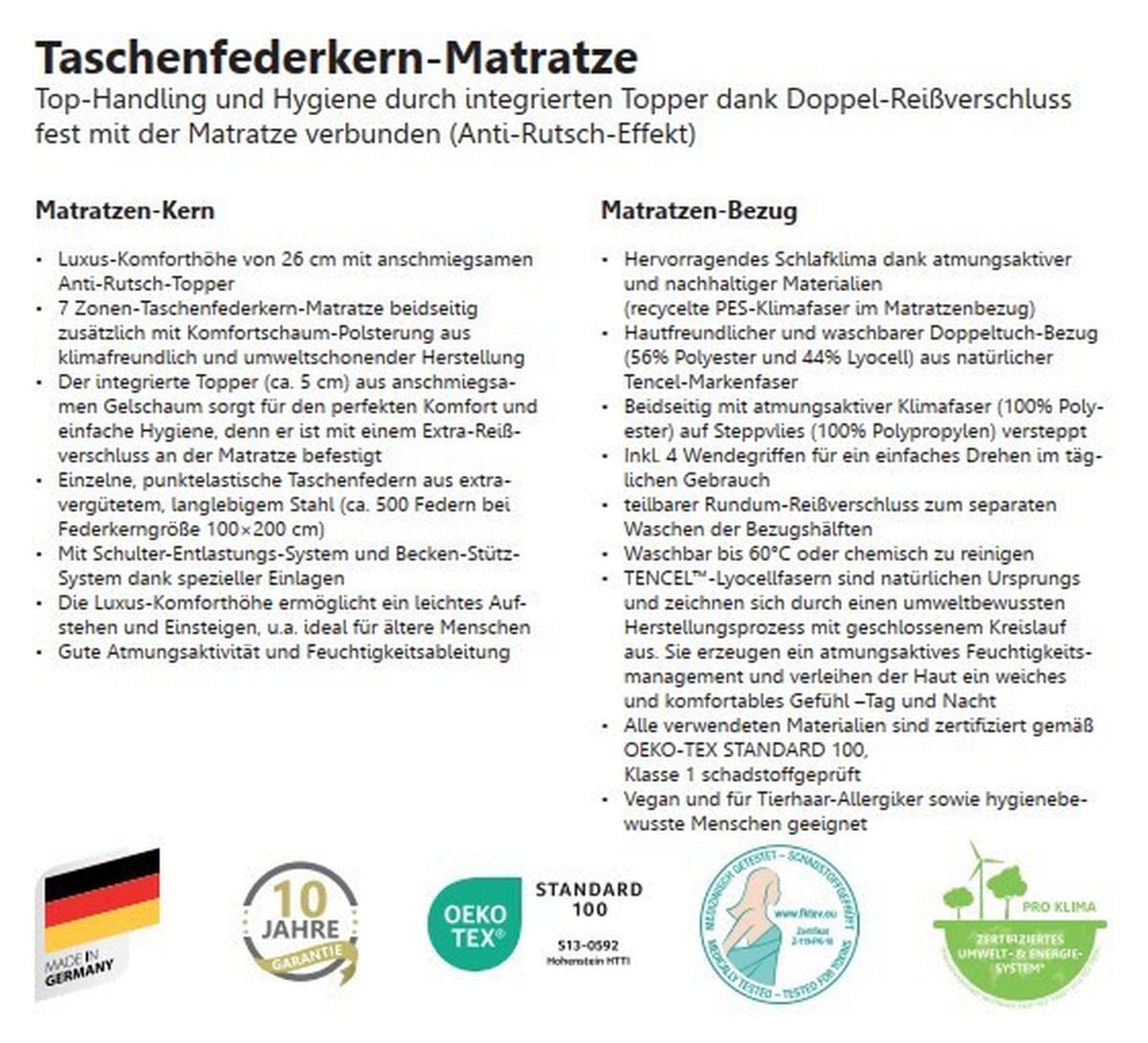 TASCHENFEDERKERNMATRATZE 90/200 cm Höhe ca. 26 cm 7 -Zonen - Weiß, Basics, Textil (90/200cm) - Novel