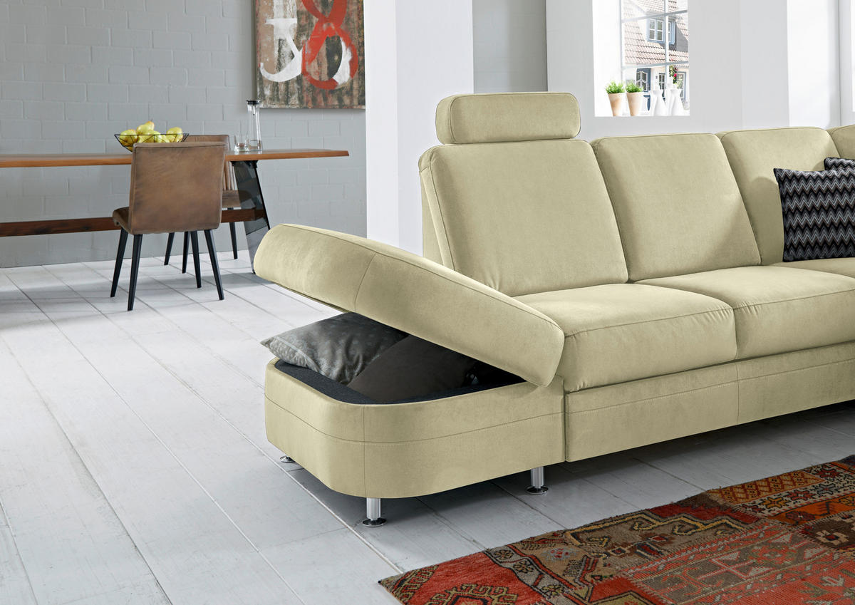 ECKSOFA in Flachgewebe Grün  287/269 cm  - Alufarben/Grün, KONVENTIONELL, Textil/Metall (287/269cm) - Beldomo System