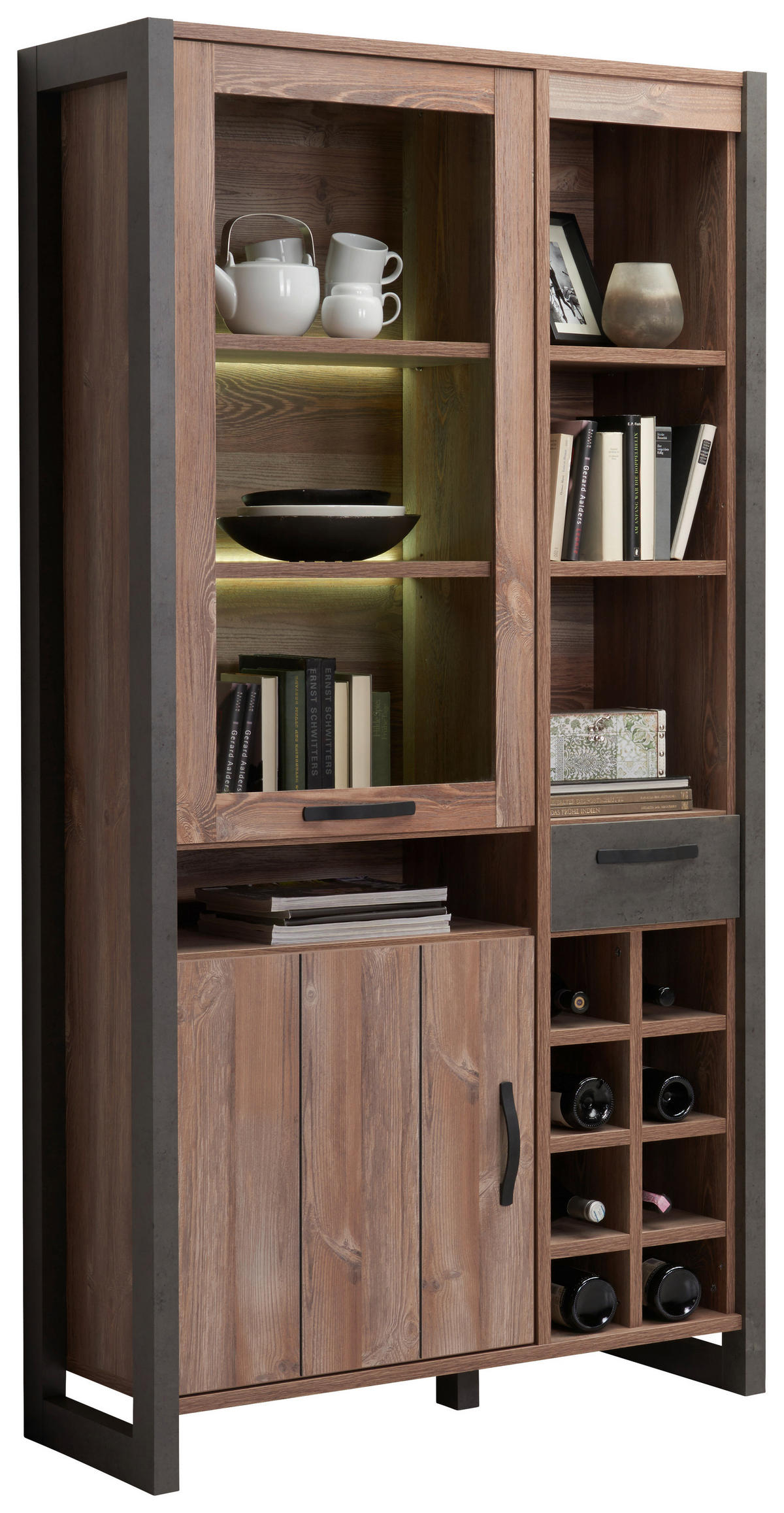 VITRINA, barve bora, temno siva - barve bora/temno siva, Trend, umetna masa/steklo (104,8/204,6/43cm) - Carryhome