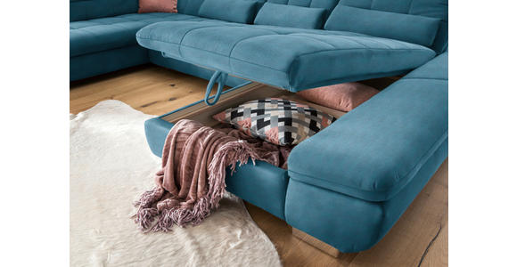 WOHNLANDSCHAFT in Mikrofaser Blau - Chromfarben/Blau, Design, Kunststoff/Textil (211/350/204cm) - Xora