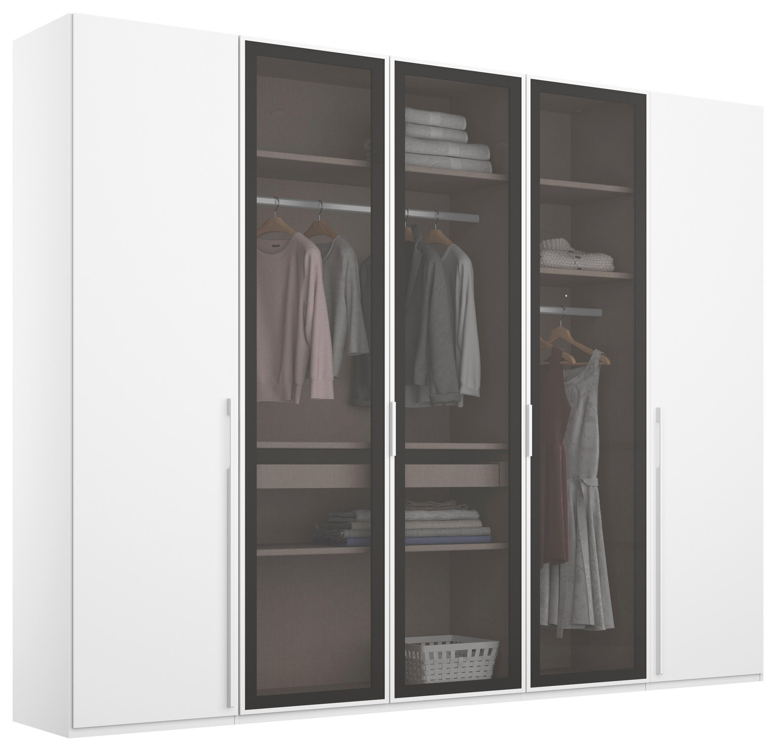DREHTÜRENSCHRANK 251/223/60 cm 5-türig Grau, Weiß  - Weiß/Grau, Trend, Glas/Holzwerkstoff (251/223/60cm) - Novel
