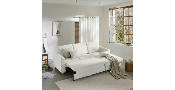 ECKSOFA Hellgrau Flachgewebe Bettkasten, Schlaffunktion, Rücken echt, Kopfstütze, Liegefläche im Originalstoff  - Buchefarben/Hellgrau, KONVENTIONELL, Holz/Textil (241/166cm) - Carryhome