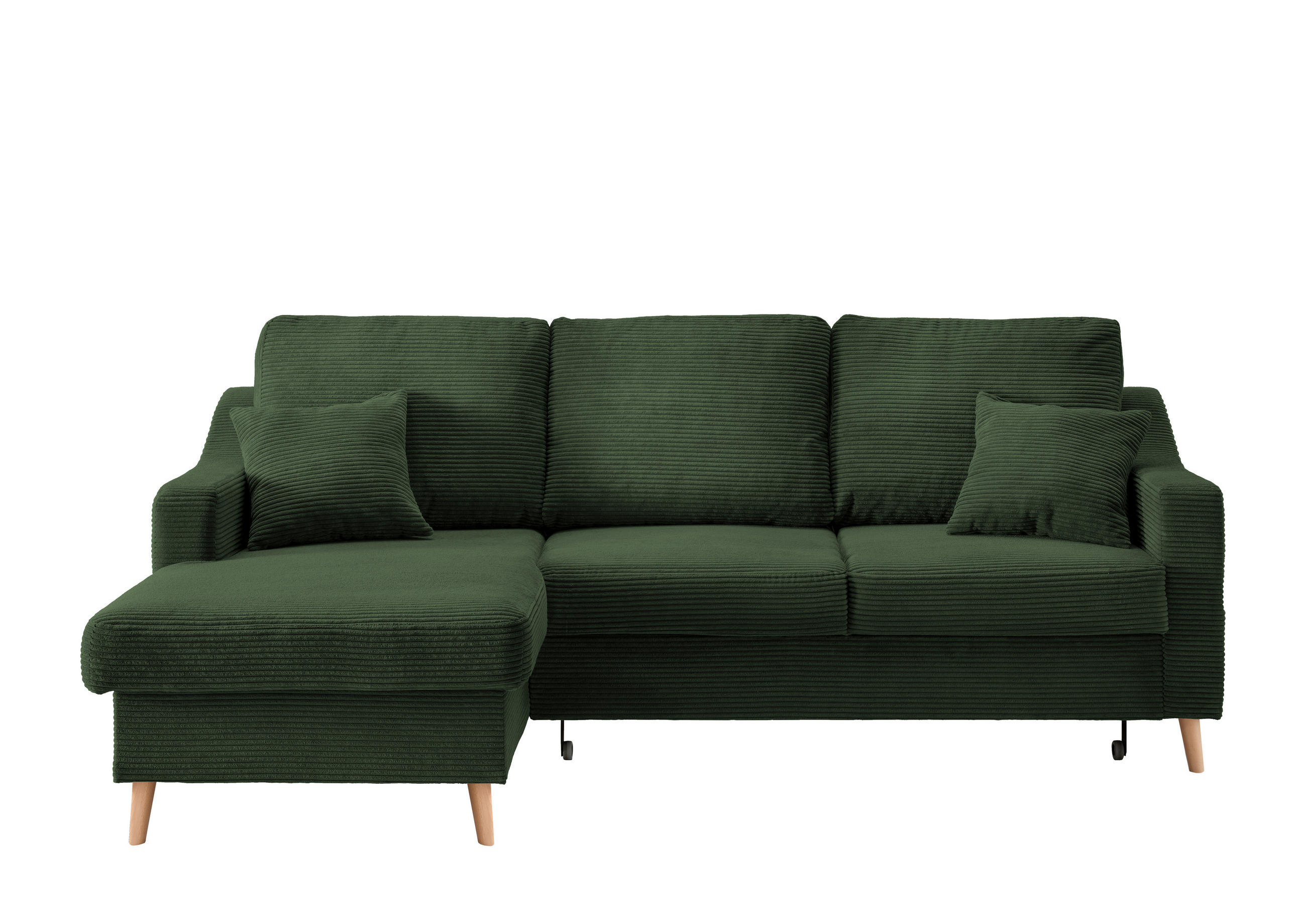 ECKSOFA Dunkelgrün Cord  - Dunkelgrün/Naturfarben, Design, Holz/Textil (150/228cm) - P & B