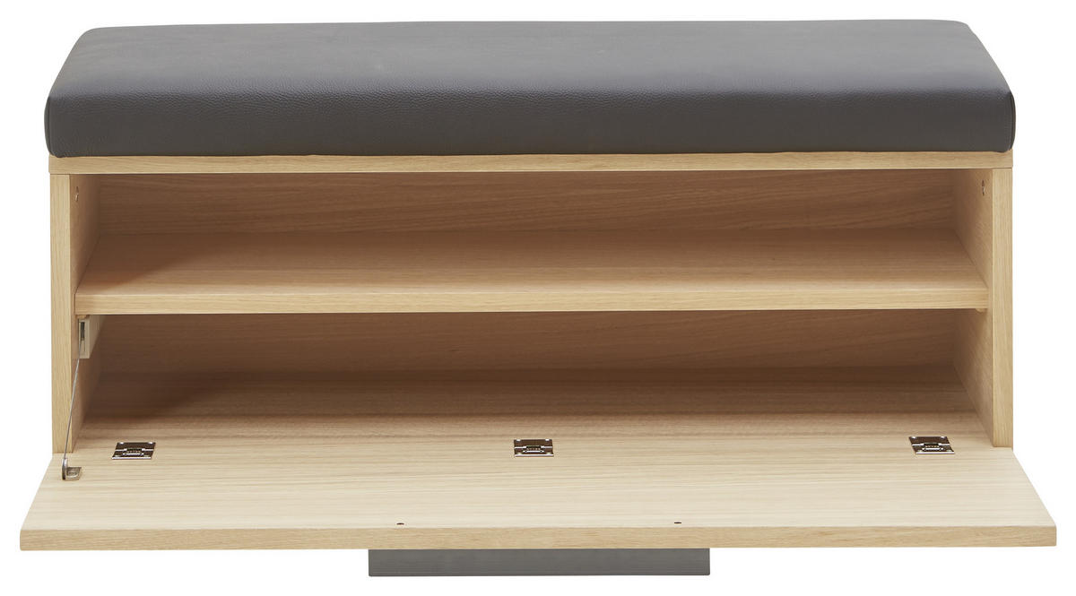 GARDEROBENBANK  in 96,2/42/39 cm  - Eichefarben/Anthrazit, Natur, Leder/Holz (96,2/42/39cm) - Voglauer