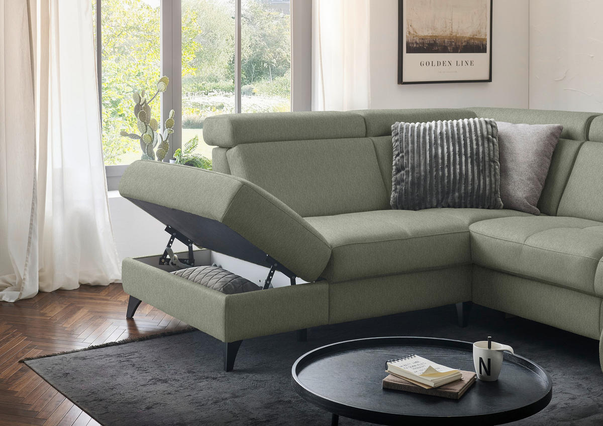 WOHNLANDSCHAFT Flachgewebe Grün  - Schwarz/Grün, Konventionell, Textil/Metall (215/333/174cm) - Beldomo System