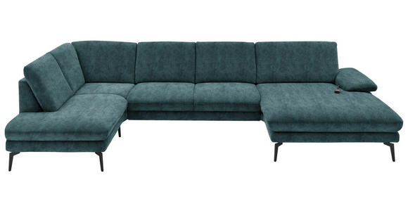 WOHNLANDSCHAFT in Velours Petrol - Petrol/Schwarz, Design, Textil/Metall (208/344/180cm) - Dieter Knoll