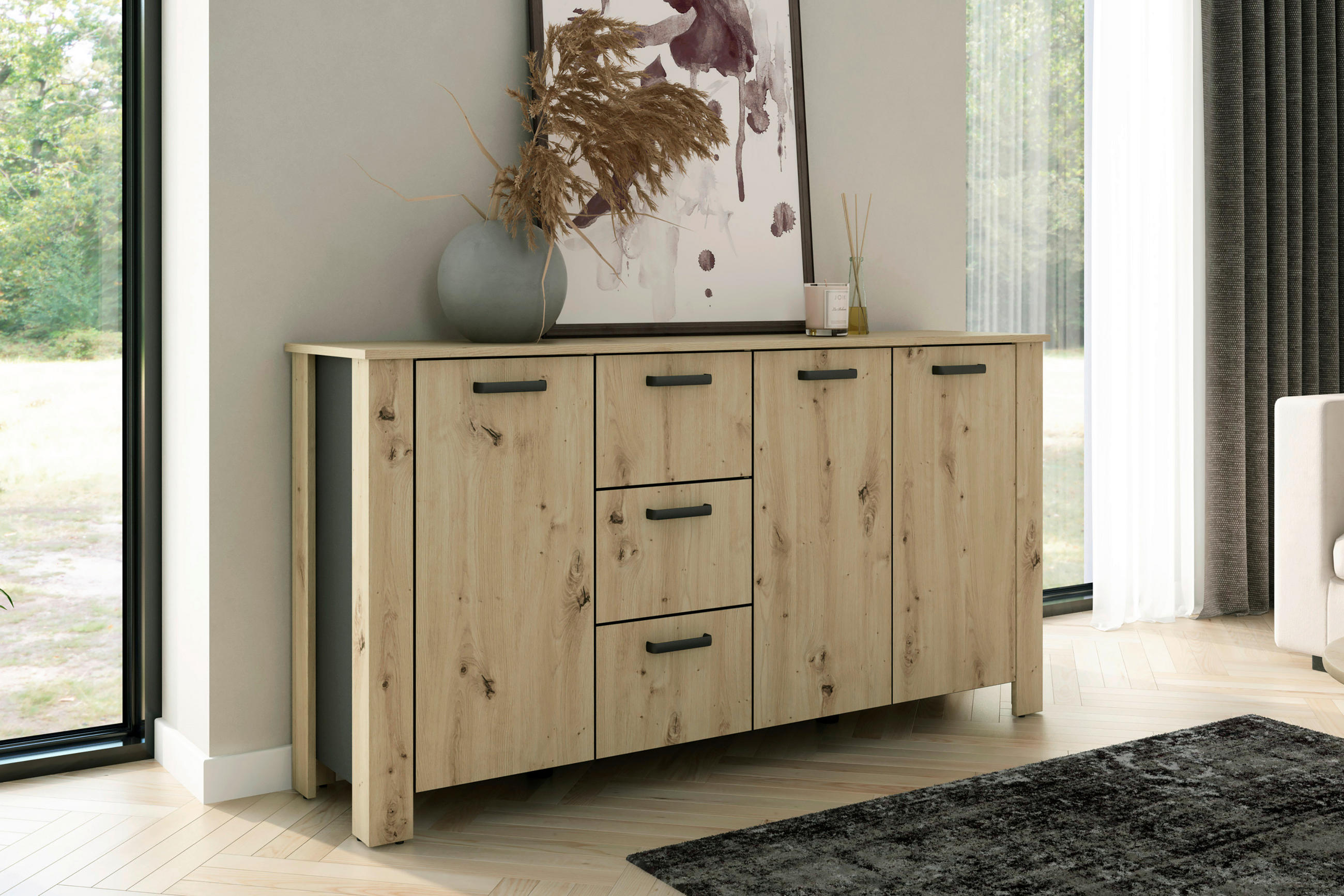 SIDEBOARD  in 160/84/40 cm  - Schwarz/Eiche Artisan, Design, Holzwerkstoff (160/84/40cm) - MID.YOU