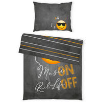 JUGENDBETTWÄSCHE 140/200 cm  - Anthrazit/Dunkelorange, KONVENTIONELL, Textil (140/200cm)