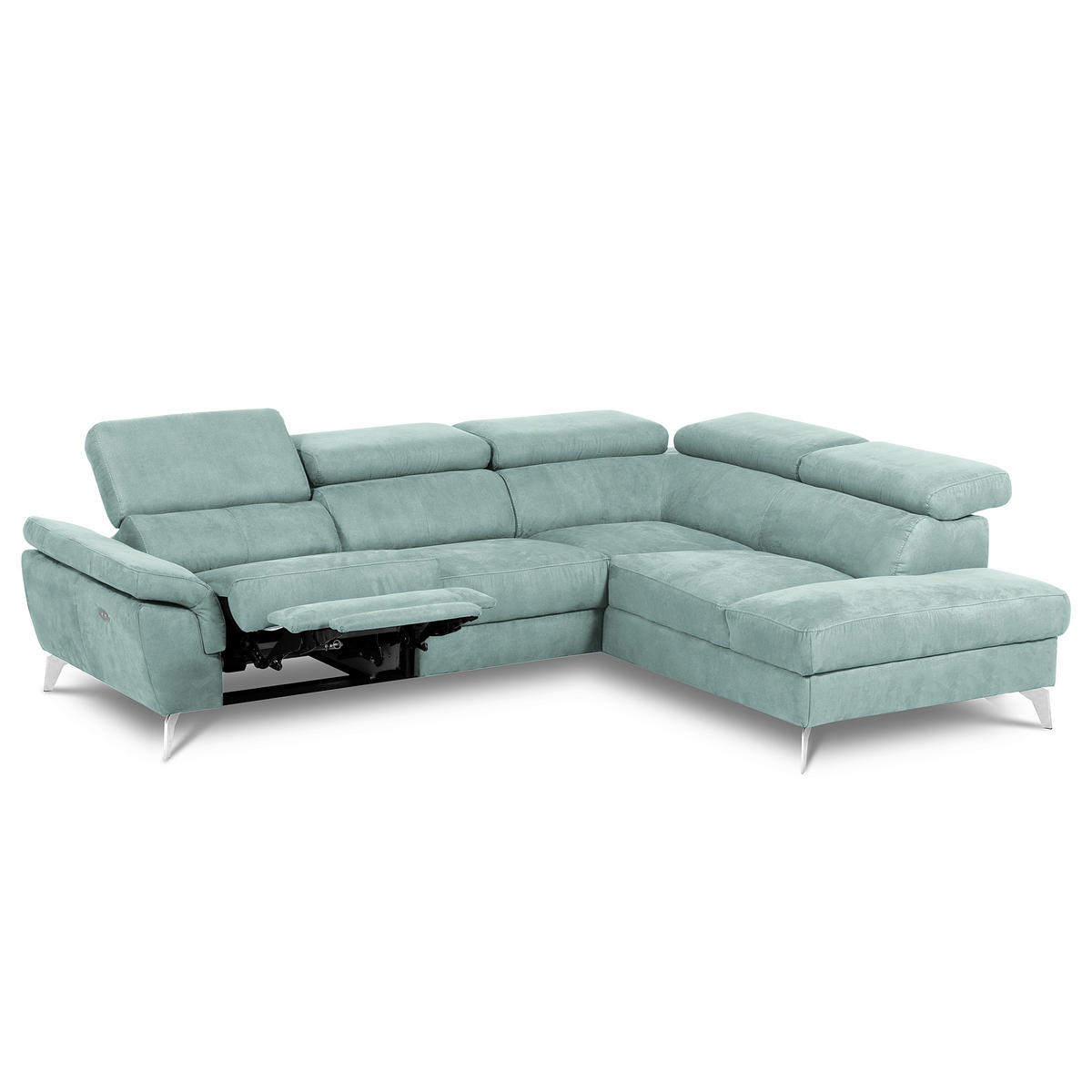ECKSOFA SONO in Lederlook Hellblau Armteilverstellung, Kopfteilverstellung  265/210 cm  - Chromfarben/Hellblau, Design, Textil/Metall (265/210cm) - Livetastic