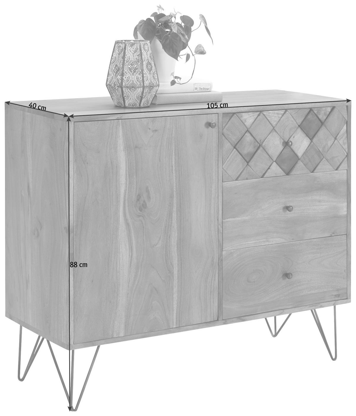 KOMODA, akácie, barvy akácie, bronzová, 105/88/40 cm - bronzová/barvy akácie, Trend, kov/dřevo (105/88/40cm) - Ambia Home