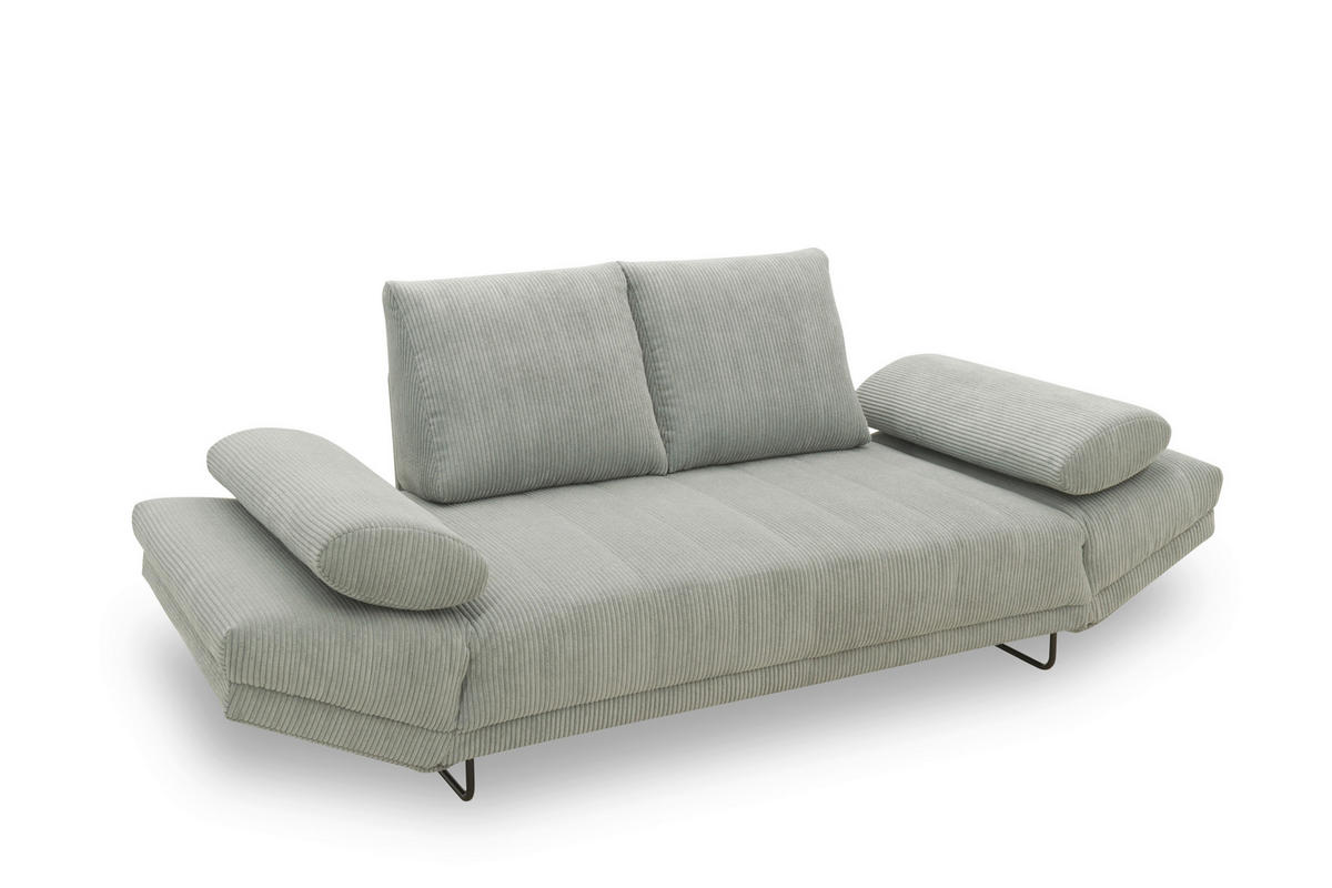 SCHLAFSOFA in Cord, Mikrofaser Hellgrau  - Hellgrau/Schwarz, Design, Textil/Metall (210/95/97cm) - MID.YOU
