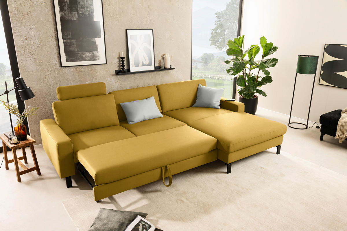 ECKSOFA Cord Goldfarben  - Goldfarben/Schwarz, Design, Textil/Metall (298/185cm) - Pure Home Lifestyle